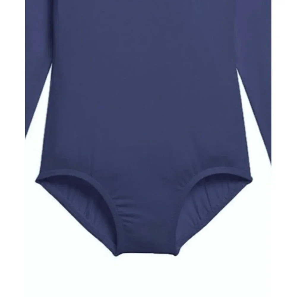 Danskin Childs Long Sleeve Leotard Navy Blue Scoop Neck Class Size Medium